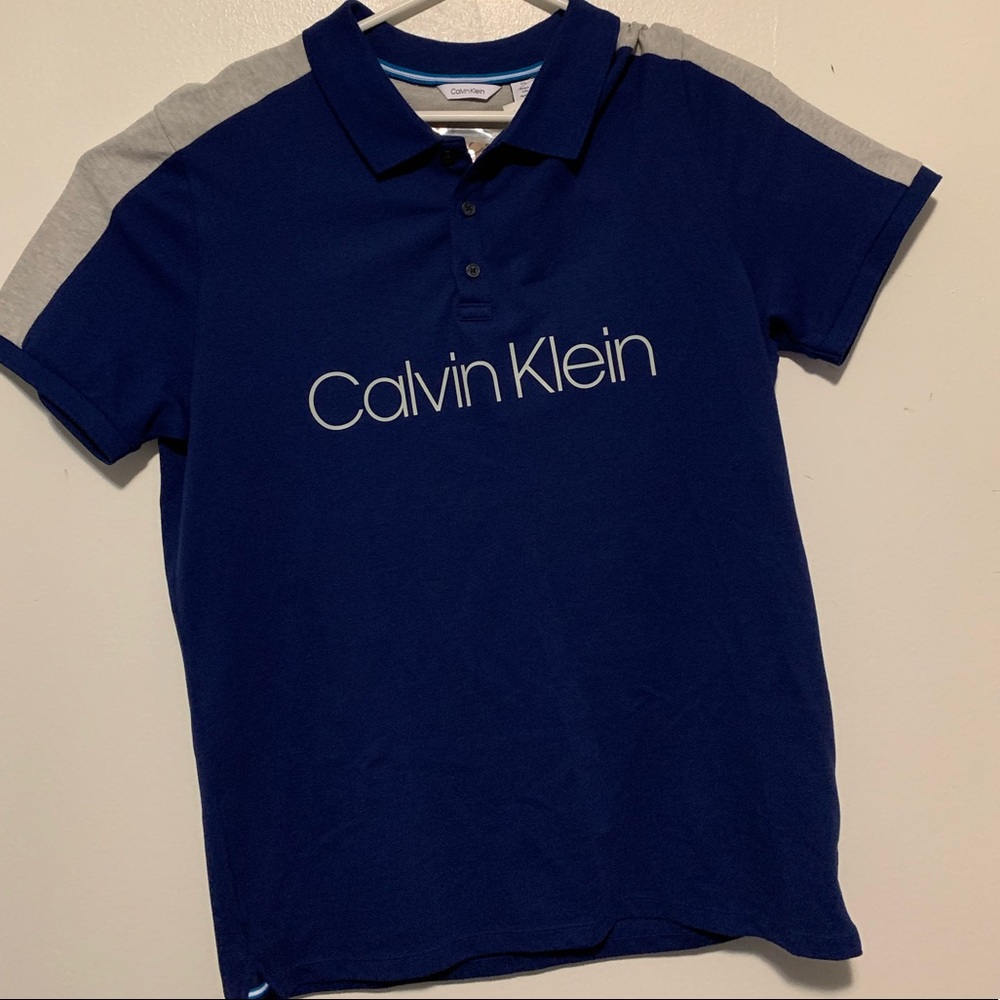 CALVIN KLEIN Mens Blue & Light Grey Logo Polo